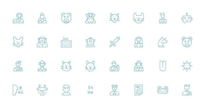 personaje diseño íconos presentando 32 en Delgado línea estilo pulcramente diseñado íconos para web plataformas vector