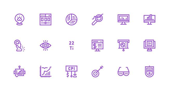 Strong Stroke Line Style Data Visualization Icons with 18 Vectors Modern Line and Glyph Icon Series
