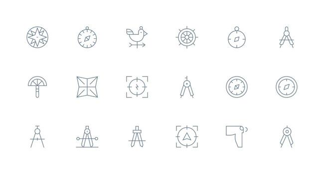 Minimal Line Style Compass Icons with 18 Vectors Flexible Icon System for Web Interfaces