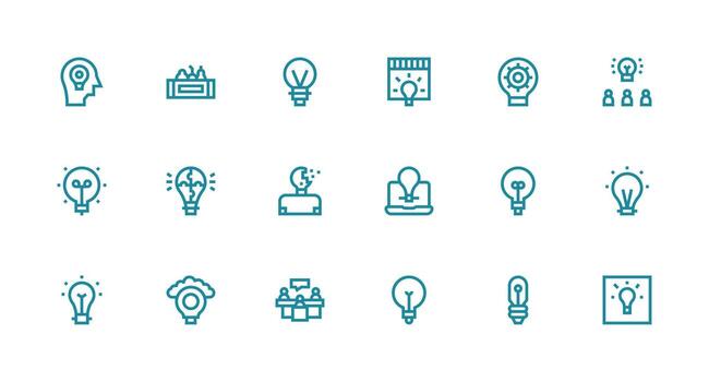 Brainstorming Visual Pack containing 18 Strong Stroke Line Icons Dashboard Icon Series vector