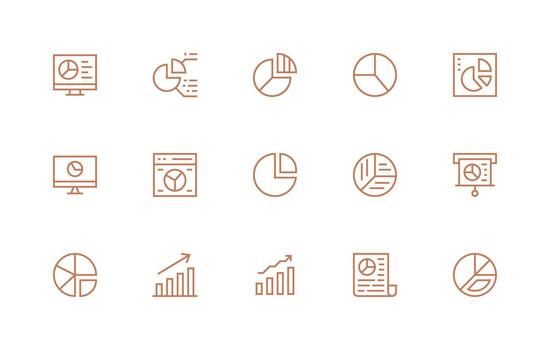 Regular Line Style Market Share Icons with 15 Vectors Functional Icon Series