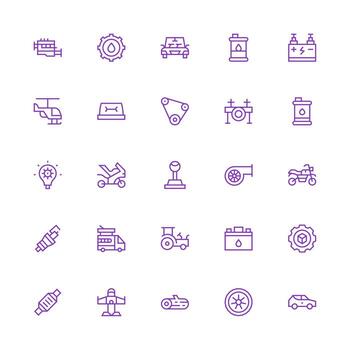 25 Icons for Engine in Medium Stroke Outline Format Neat Icon Set vector