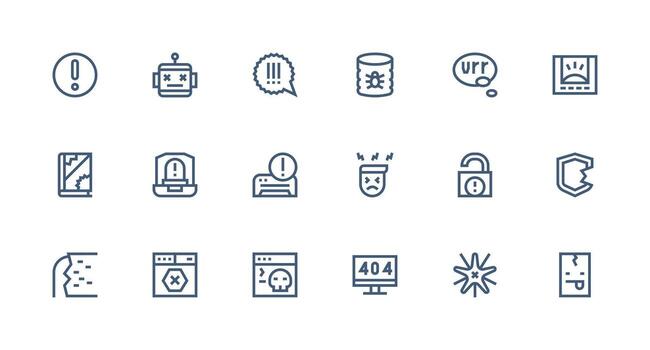 System Error Set with 18 Strong Stroke Line Icons Full Icon Library for UI Designers vector