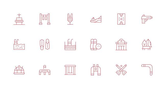 Recreation Icon Set with 18 Minimal Line Graphics Neatly Designed Icons for Web Platforms vector