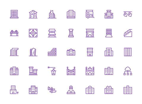 Architecture including 35 Regular Clean Line Illustrations Well-Structured Icons for Creative Use vector