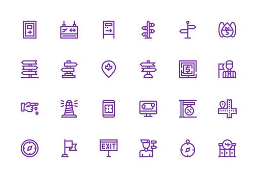 Wayfinding Icon Collection with 24 Thick Line Line Designs Complete Icon Bundle for Web Design vector