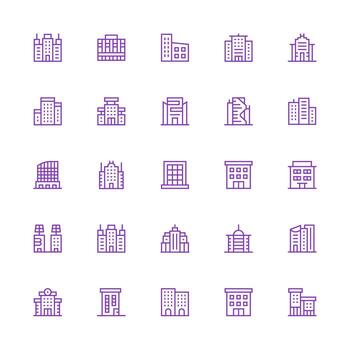 Office Building Visual Pack containing 25 Medium Stroke Outline Icons Fully Editable Icon Set for Web vector