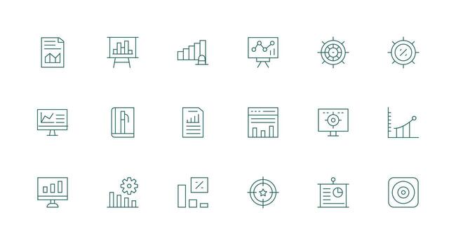 18 mínimo línea íconos para kpi gráficos web y aplicación icono paquete colección vector