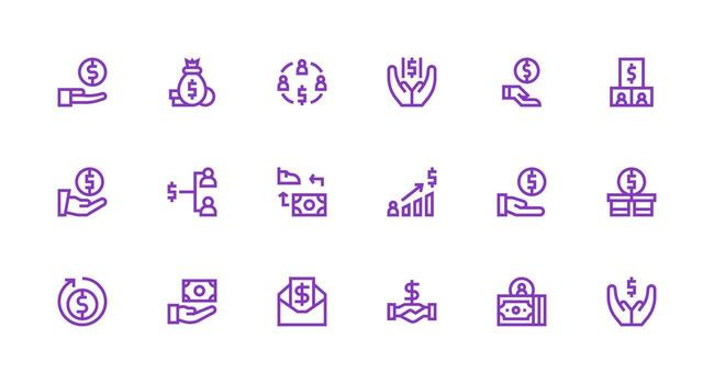 Compensation featuring 18 Icons in Strong Stroke Line Design Dashboard Icon Series vector