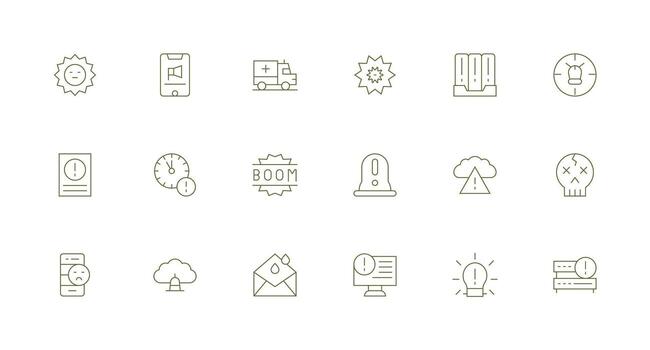 18 íconos para crítico en mínimo línea formato interfaz icono colección vector