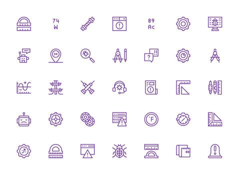Technical Icon Set with 35 Regular Clean Line Graphics Icon Set vector