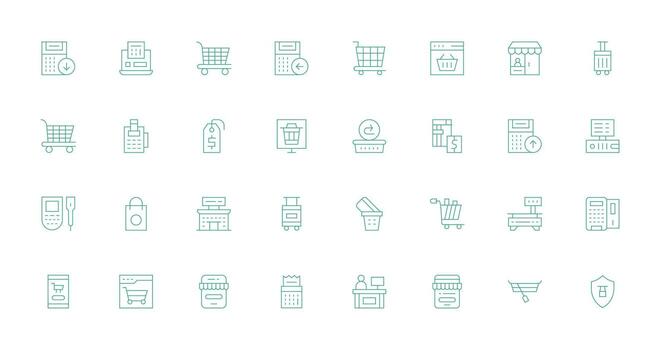 Checkout Visual Pack containing 32 Thin Line Icons Fully Editable Icon Set for Web vector