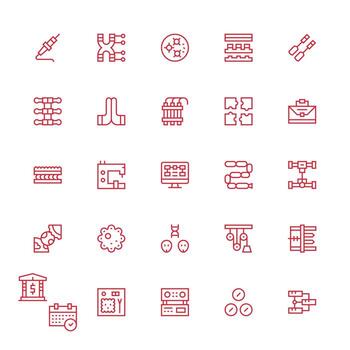 componentes icono colección con 25 medio carrera contorno diseños multi-estilo íconos para creativo proyectos vector