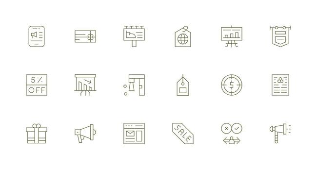 Marketing Icon Collection with 18 Minimal Line Designs Interface Icons for Daily Use vector