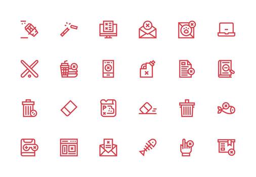 Eliminar visual paquete conteniendo 24 grueso línea línea íconos mínimo icono conjunto para interfaz proyectos vector