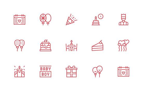 Birthday Visual Pack containing 15 Regular Line Icons Clear and Concise Icon Set Collection vector