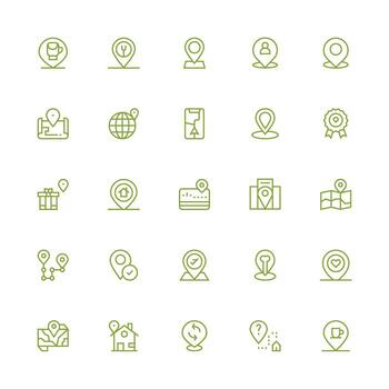 Medium Stroke Outline Style Geolocation Icons with 25 Vectors Simplified Icon Pack for Visual Tools