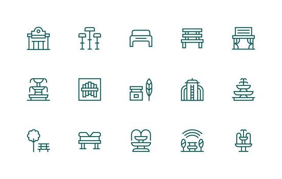 15 Regular Line Style Icons from Public Space Collection Layout Icon Collection vector