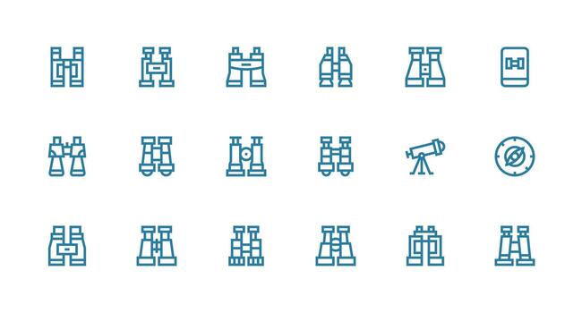 18 Strong Stroke Line Icons for Binoculars Graphics UI and UX Focused Icon Collection vector