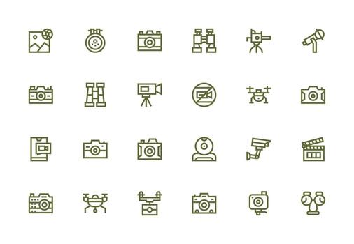 Camera Set with 24 Thick Line Line Icons Minimal Icon Set for Interface Projects vector