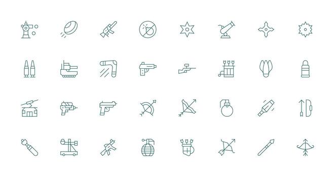 proyectil conjunto con 32 Delgado línea íconos personalizable icono serie para móvil pantallas vector