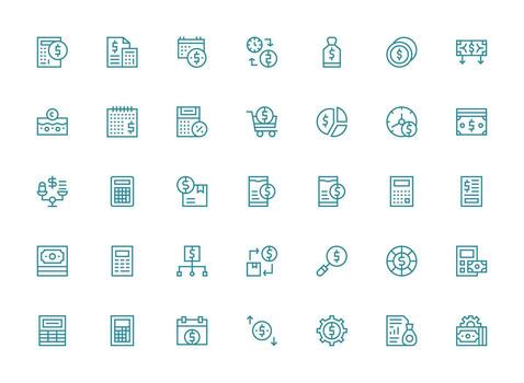 costo diseño íconos presentando 35 en regular limpiar línea estilo reutilizable icono conjunto vector