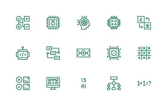 regular línea estilo lógica íconos con 15 vectores limpiar icono colección para web utilizar