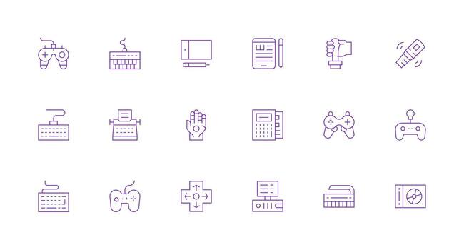 Input Device Icon Set with 18 Minimal Line Graphics Multi-Style Icons for Creative Projects vector