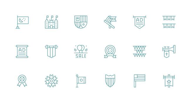 18 Icons for Banner in Minimal Line Format Neat Icon Set vector