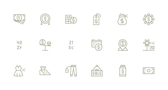 mínimo línea íconos desde precio conjunto con 18 vectores ui icono conjunto