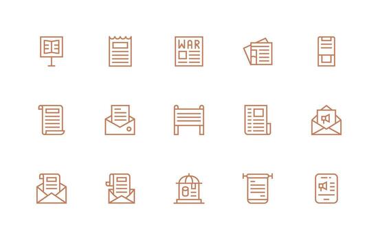 Bulletin Visual Pack containing 15 Regular Line Icons Lightweight Icon Series for Fast Prototypes vector