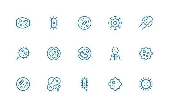 Regular Line Style Microbe Icons with 15 Vectors Neatly Designed Icons for Web Platforms