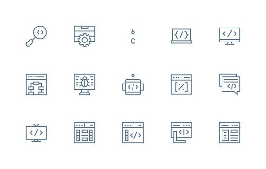 15 Regular Line Icons for Coding Graphics Scalable Icons for Cross-Platform Interfaces vector