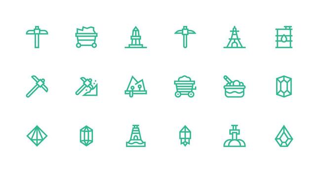 mineral icono conjunto con 18 fuerte carrera línea gráficos web y aplicación icono paquete colección vector