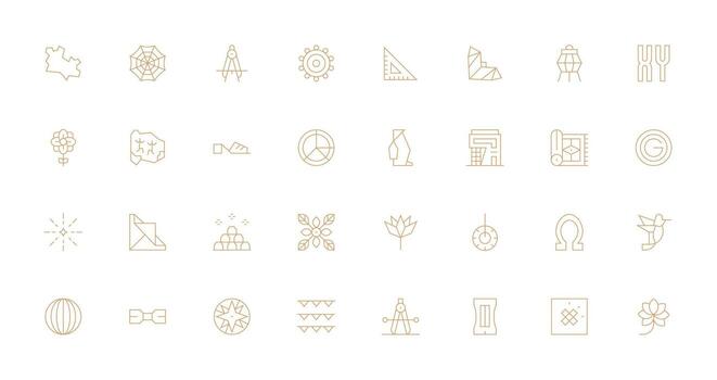 Delgado línea íconos desde geométrico conjunto con 32 vectores rápido acceso íconos para ui desarrollo