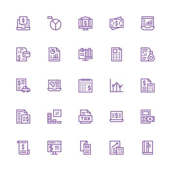 Financial Report Icon Set with 25 Medium Stroke Outline Graphics Complete Icon Set for Mobile Apps vector