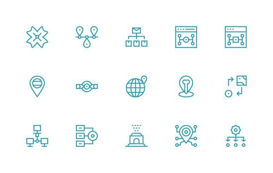 enrutamiento icono conjunto con 15 regular línea gráficos icono conjunto para web vector