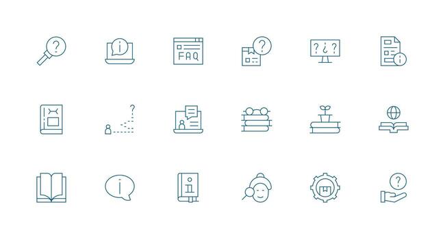 conocimiento base icono conjunto con 18 mínimo línea gráficos personalizable icono serie para móvil pantallas vector