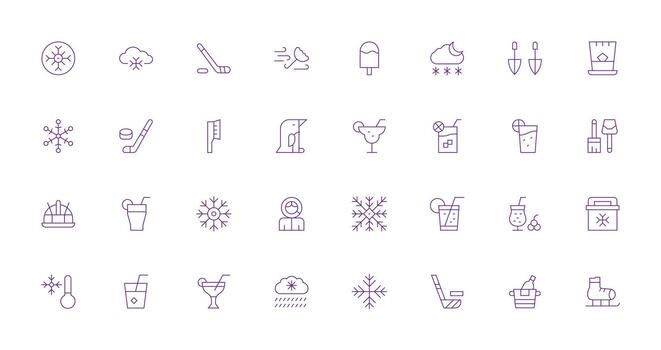32 Icons for Ice in Thin Line Format Essential Icon Set for Teams vector
