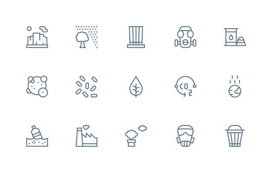 Regular Line Style Pollution Icons with 15 Vectors Flexible Icon System for Web Interfaces