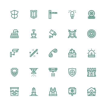 Security System Design Icons featuring 25 in Medium Stroke Outline Style Organized Pack for Project Assets vector