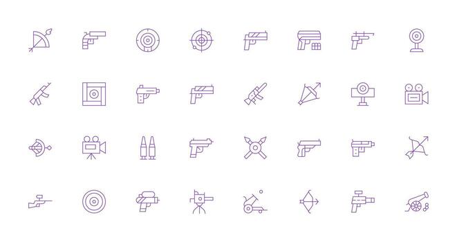 Shooting Set with 32 Thin Line Icons Web and App Icon Pack Collection vector