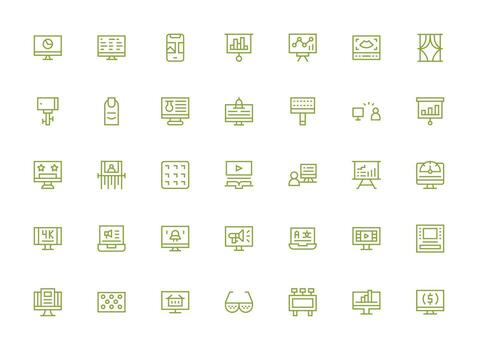 Screen Set with 35 Regular Clean Line Icons Clean Icon Collection for Web Use vector