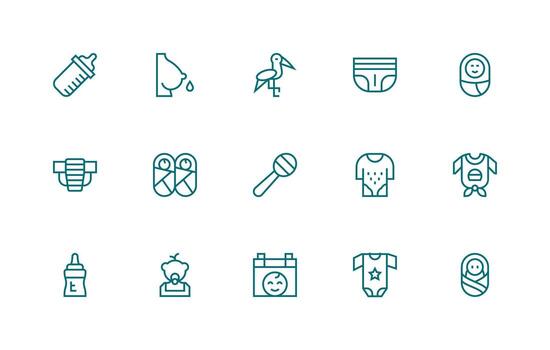 recién nacido icono colección con 15 regular línea diseños núcleo icono colección para diario Tareas vector