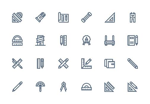 Drafting Visual Pack containing 24 Thick Line Line Icons Complete Icon Set for Mobile Apps vector