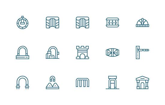 15 Icons for Tunnel in Regular Line Format Responsive Icon Set for Flexible Layouts vector