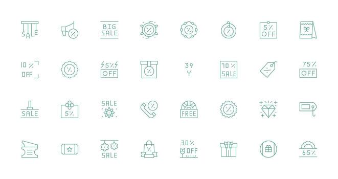 Special Offer Icon Set with 32 Thin Line Graphics Multi-Style Icons for Creative Projects vector