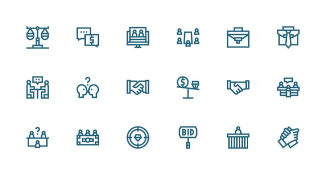 Negotiation Icon Set with 18 Strong Stroke Line Graphics Neutral Style Icons for Any Project vector