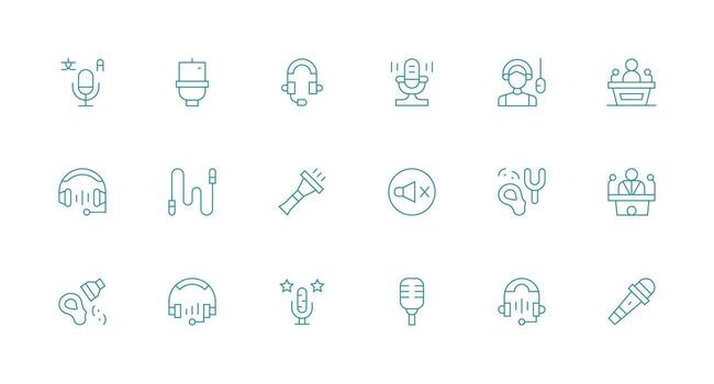 Microphone Icon Set with 18 Minimal Line Graphics Digital Icon Collection vector