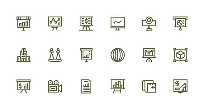 Projection Visual Pack containing 18 Strong Stroke Line Icons Full Icon Library for UI Designers vector